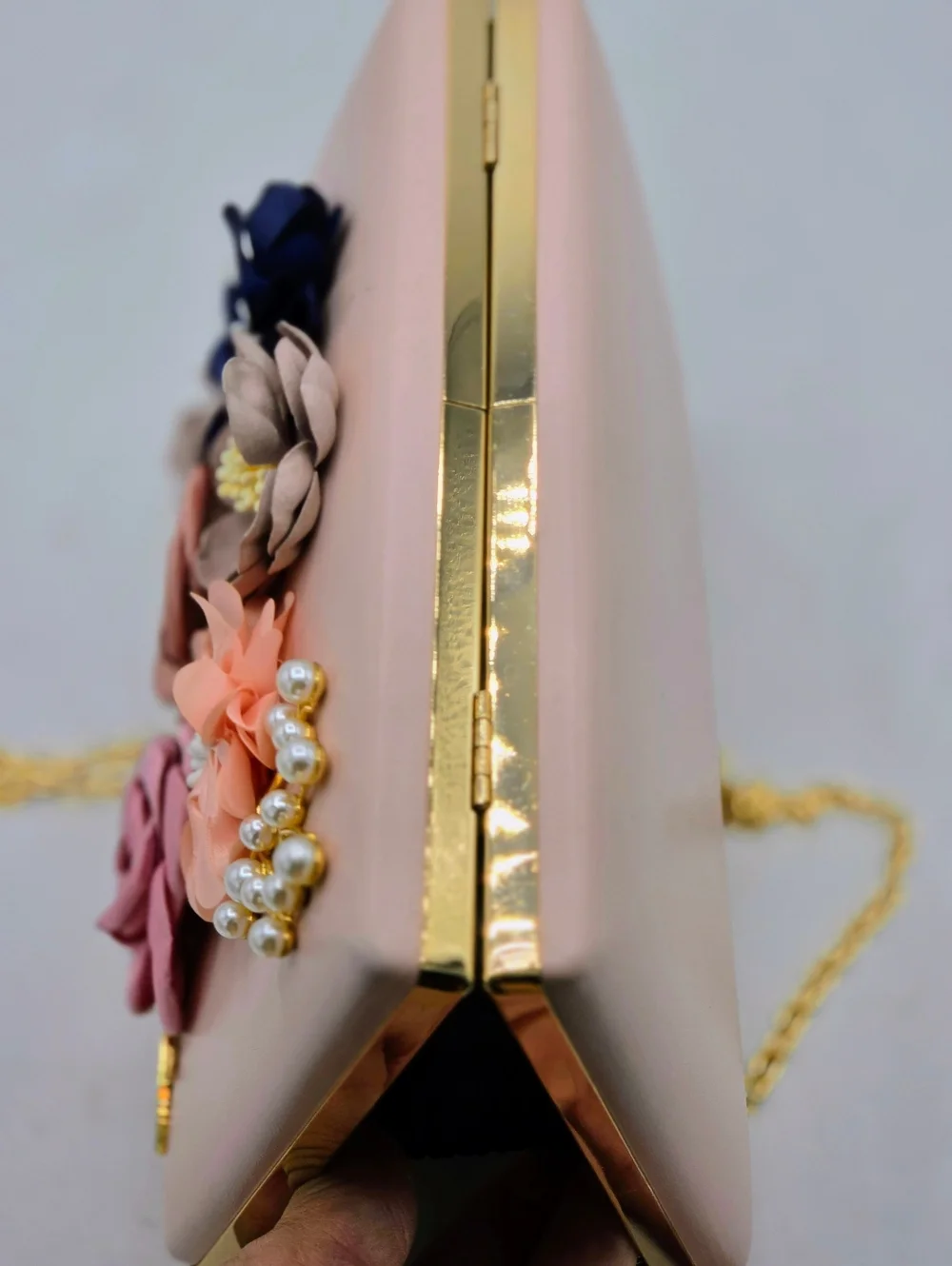 Amaze Floral 3D Embellished Box Clutch - Blush Pink & Gold